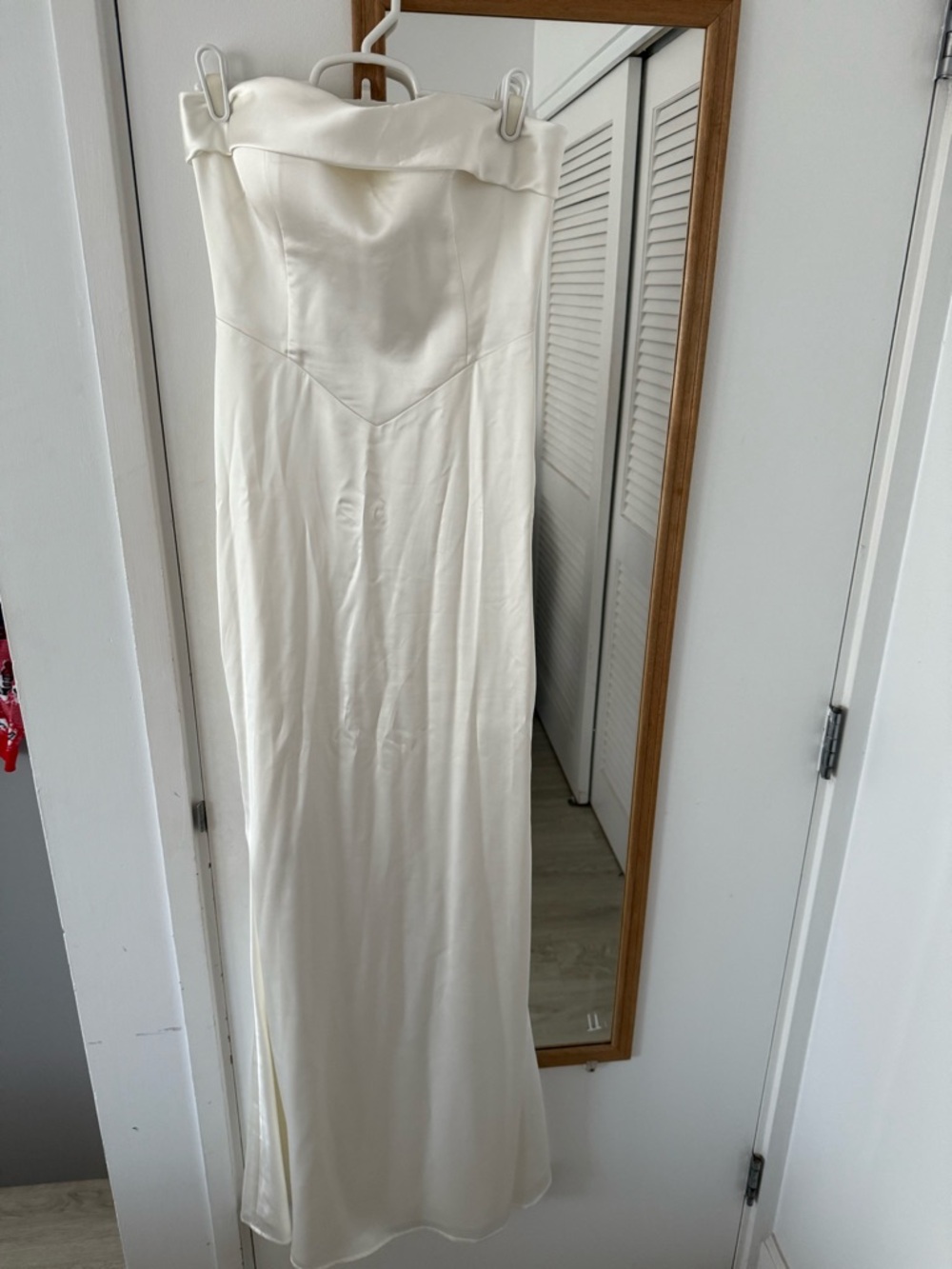 Meshki Strapless Cream Satin Maxi Dress